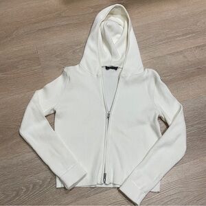 White Knit Zip-Up Hoodie